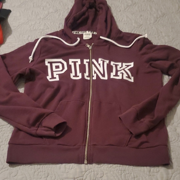 Victoria's Secret Tops - Victoria's Secret PINK Hoodie in Deep Maroon with White Accents Size LARGE